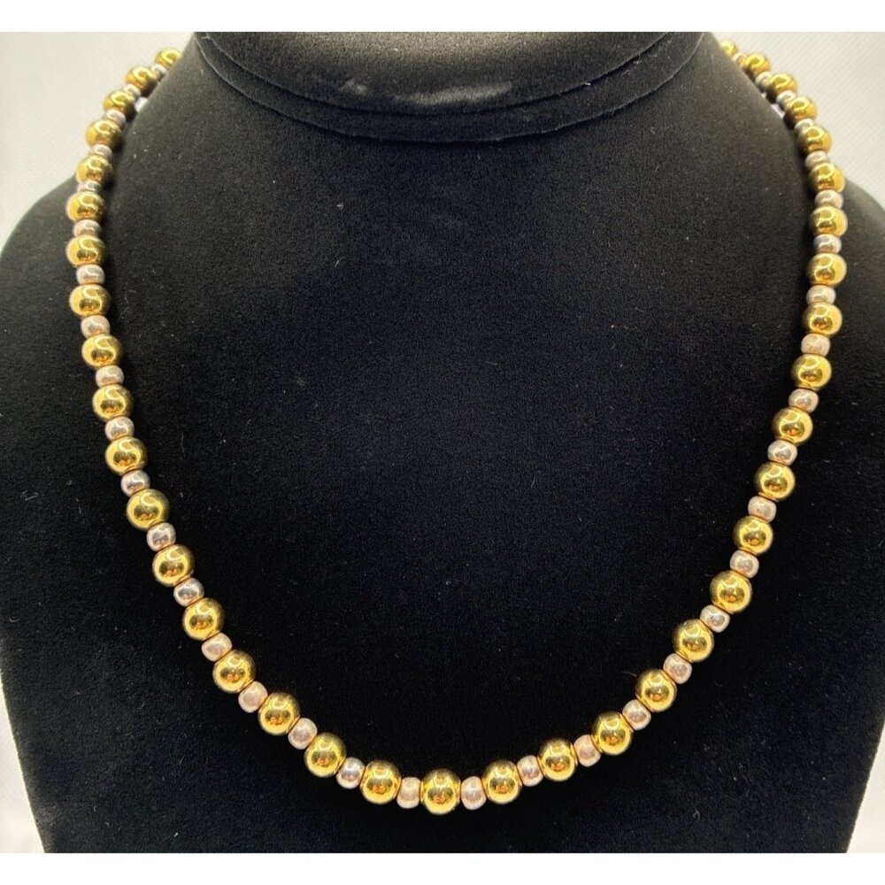 Luxury Two Tone Gold Silver Ball Bead Necklace Premiere Design Vtg 17" Modern